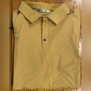 EUC Black Clover men’s short sleeve polo shirt,mustard color, size XXL